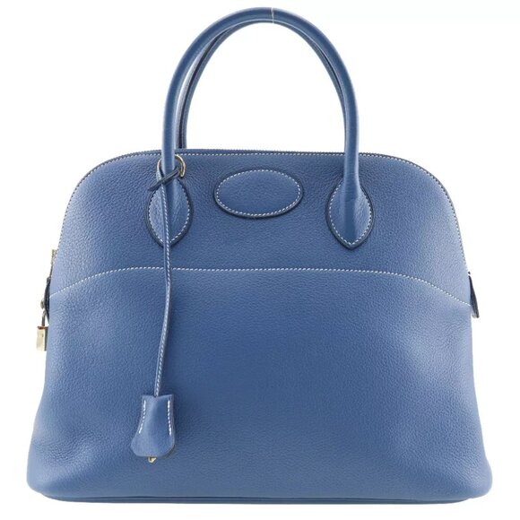 HERMES Bolide37 Handbag G stamped Blue Taurillon Clemence Women - Picture 1 of 12